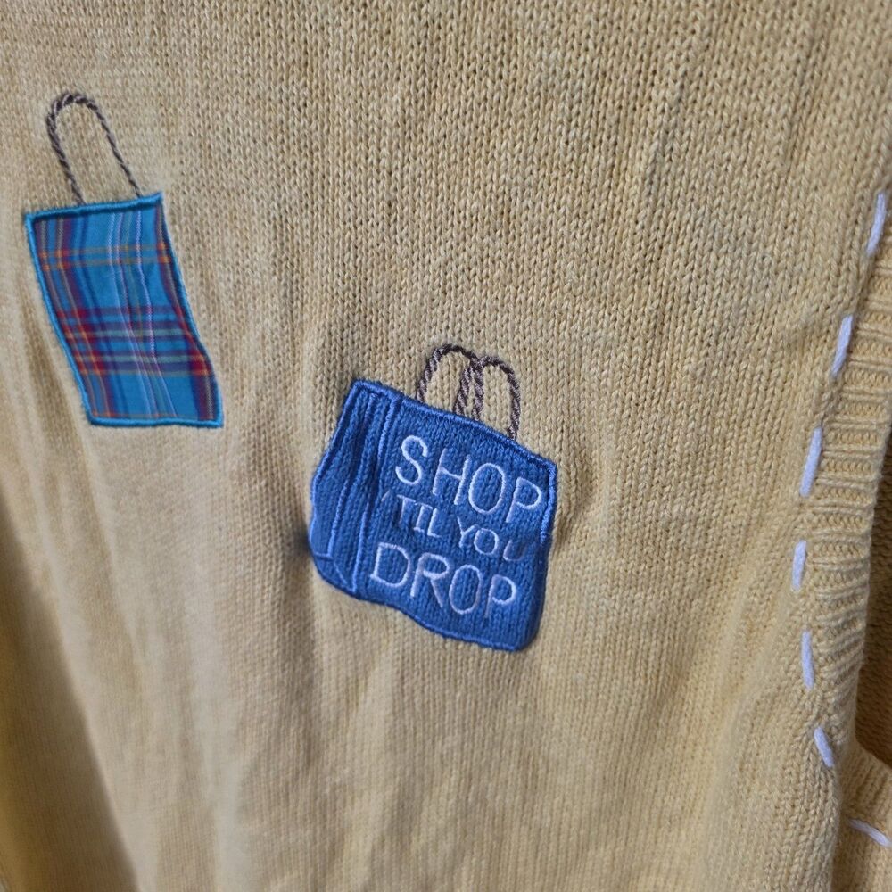 Vintage Mandal Bay Sweater Vest Size Large Yellow Appliqued Purses Shopping - Picture 10 of 11